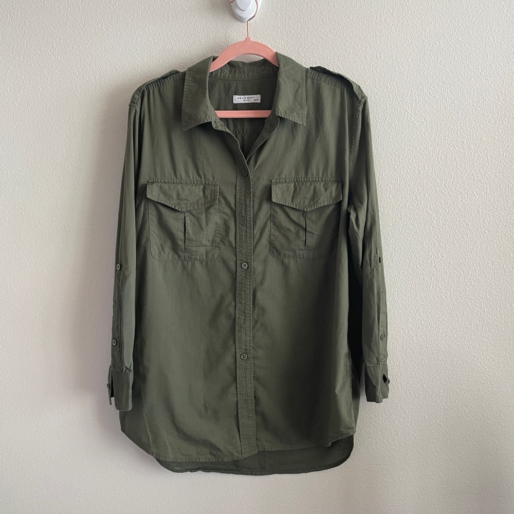 Equipment Signature Long-Sleeve Shirt in Olive Green